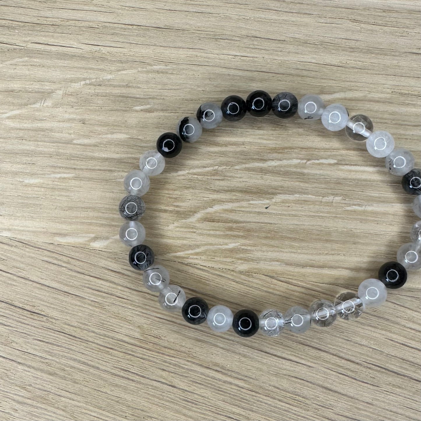 Turmalin i kvarts - Armbånd 6mm