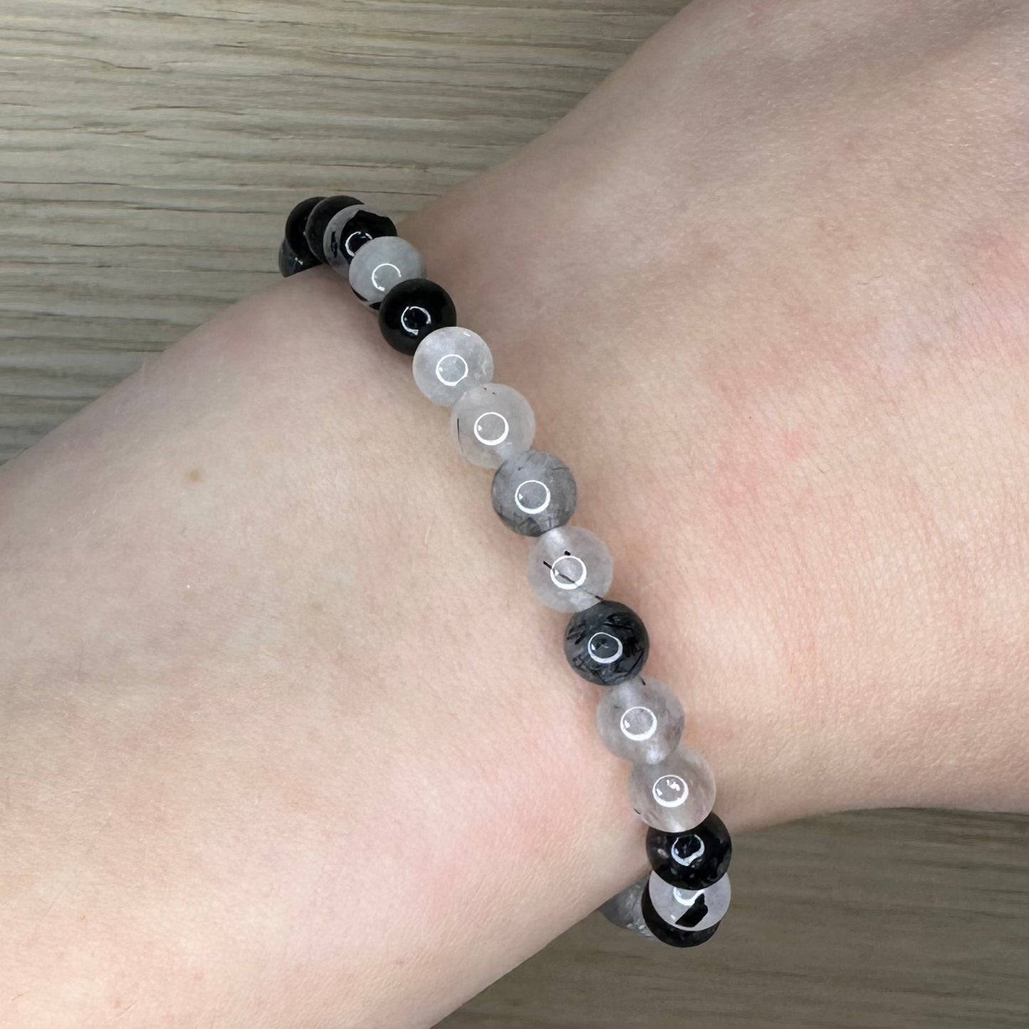 Turmalin i kvarts - Armbånd 6mm