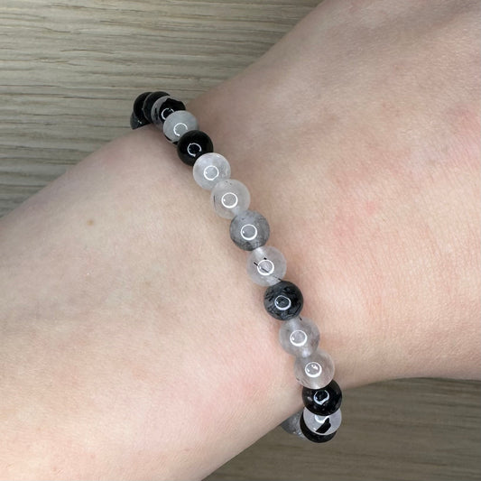 Turmalin i kvarts - Armbånd 6mm