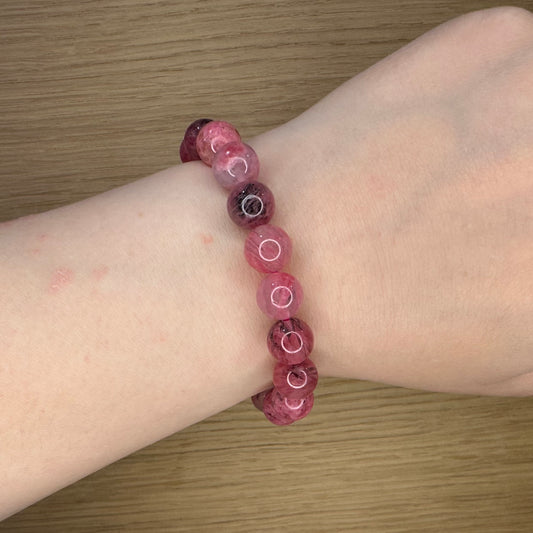 Rhodonit på kvarts - Armbånd 10mm
