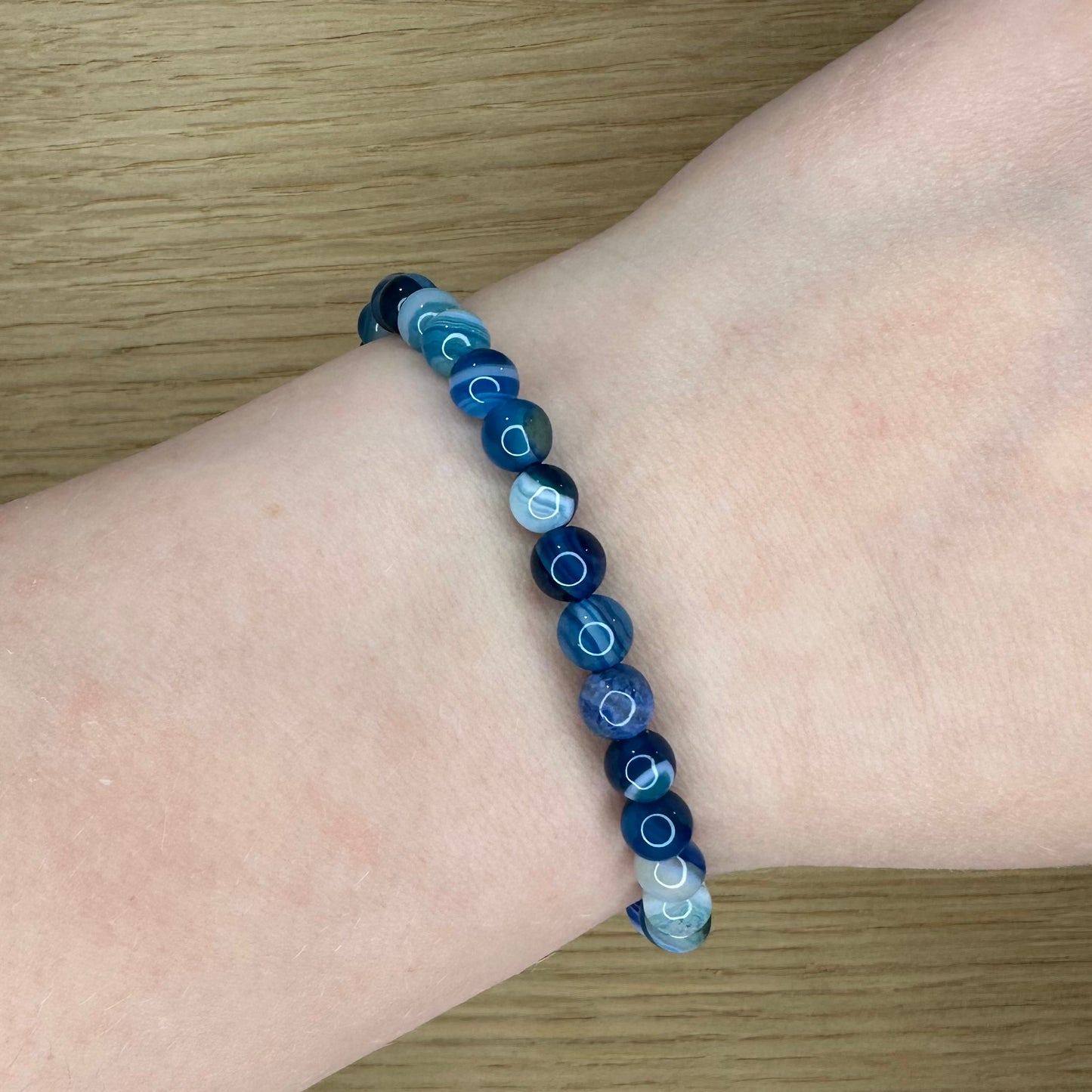 Blå Agat - Armbånd 6mm
